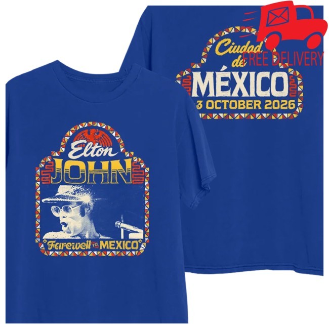Elton John Store Merch Blue Hand-Painted T-Shirt